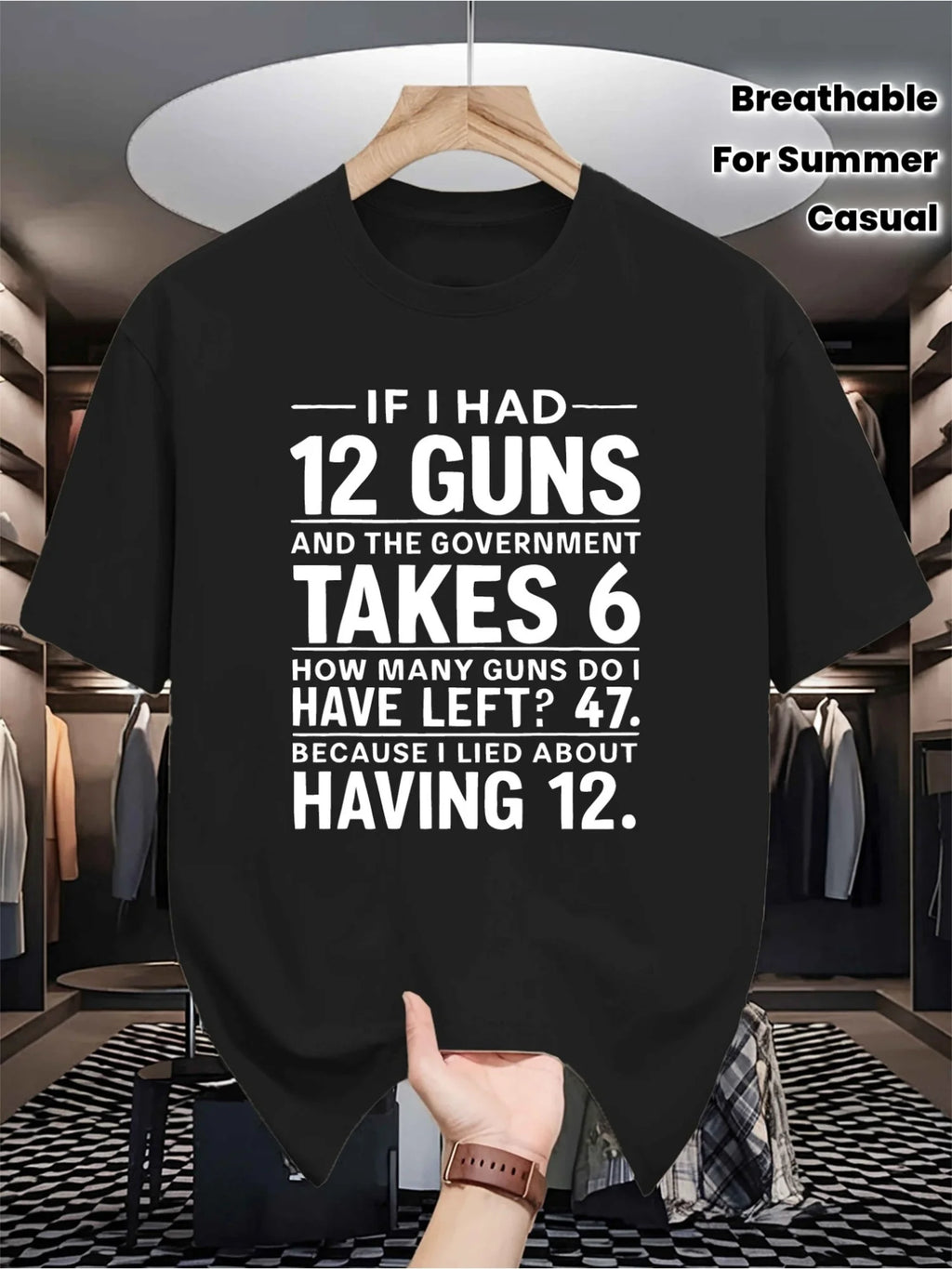 Plus Size- Single-sided Printed Round Neck Short-sleeve T-shirt| Men's "If I Had 12 Guns" Pattern, Casual and Breathable, Summer Essential, Plus Size Men's Summer Clothing, Plus Size Summer Tops, Plus Size Men's Tops and Shirts, Shipped from Local