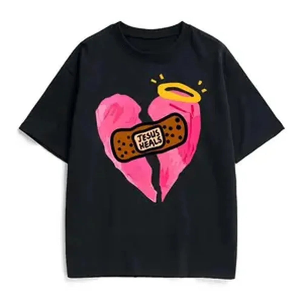 Christian Jesus Heals Round Crew Neck Soft Fabric Short-Sleeve Cotton T-Shirt - Smooth, Seamless, Loose, Casual Sports Top for Outdoor Activities