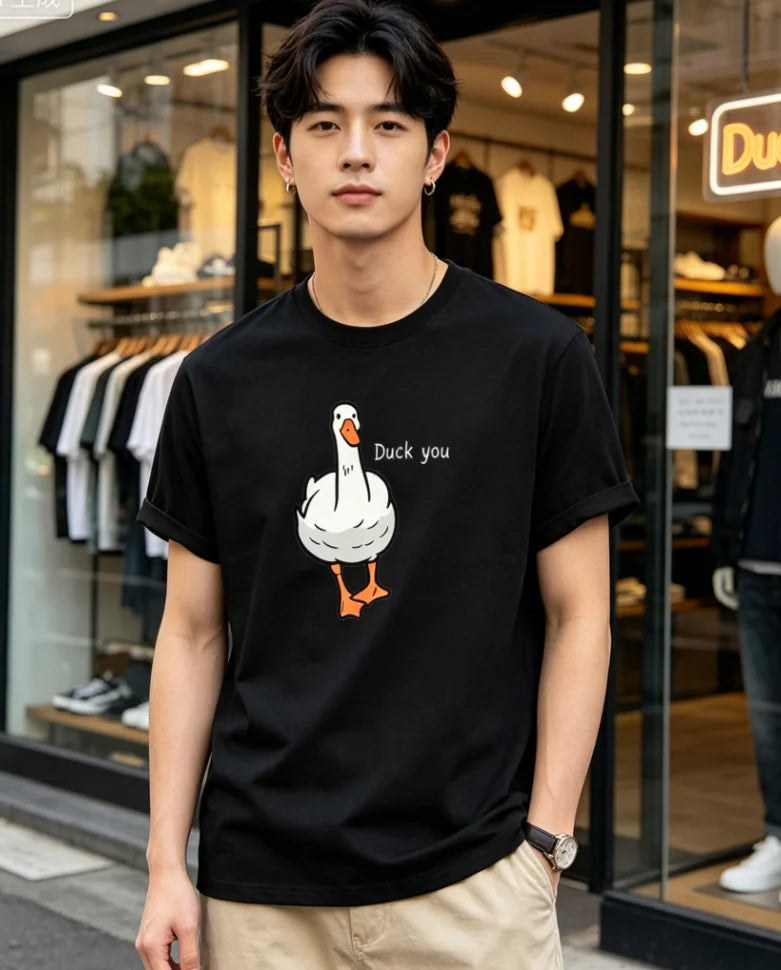 Men's T-Shirt - Casual Crew Neck Short Sleeve Fun Cartoon Duck Print, Perfect Spring Summer Fall Everyday T-Shirt Tee T-Shirt
