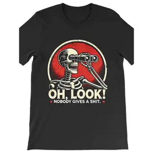 Cotton Men'S "Oh Look! Nobody Cares" Fun Pattern T-Shirt - Black Cotton, Short Sleeves, Crew Neck, Skull & Binoculars Design, Machine Washable Menswear Soft Graphic Tees Men Gifts Ivan Cornejo Merch Graphic T-Shir Golf Gift T-Shirt For Men And Women