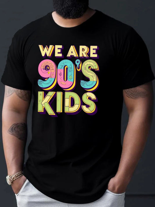 Vintage Men's Black Graphic T-Shirt Retro Colorful 90S Number Typography Bold Slogan Distressed Print 100% Cotton Heavyweight Short Sleeve Casual Streetwear Tee