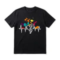 Colorful Music Heartbeat Men's Graphic TShirt, 100% Cotton Short Sleeve Soft Top, Vibrant Artistic Graphic Print Design, for Daily Wear, Streetwear, Casual Outings, Birthday Gift, Gift for Men, Women and Friends