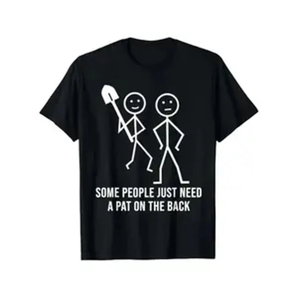 Men's-Women's Casual Cotton Round Neck Short Sleeve Sports Top - Smooth Seamless Fabric, Funny Stick People "Some People Just Need A Pat On The Back" Graphic, Comfort Fit, Ultra Soft, Breathable, Moisture Wicking, Street Style Gift