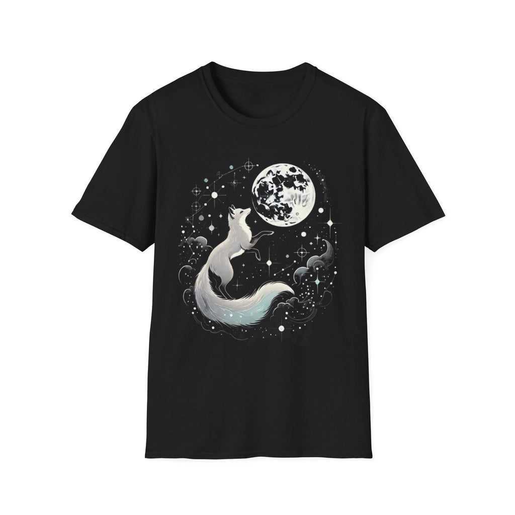 HOT SALE Fox for Moon Neutral Soft Style T-shirt Cute Animal Graphic T-shirt Celestial Print Shirt Galaxy Lover Gift Star Top