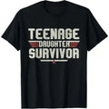 Funny Graphic T-Shirt for Parents, Vintage 'Teenager Survivor' Loose Fit Crewneck Top in Soft Smooth Cotton Fabric