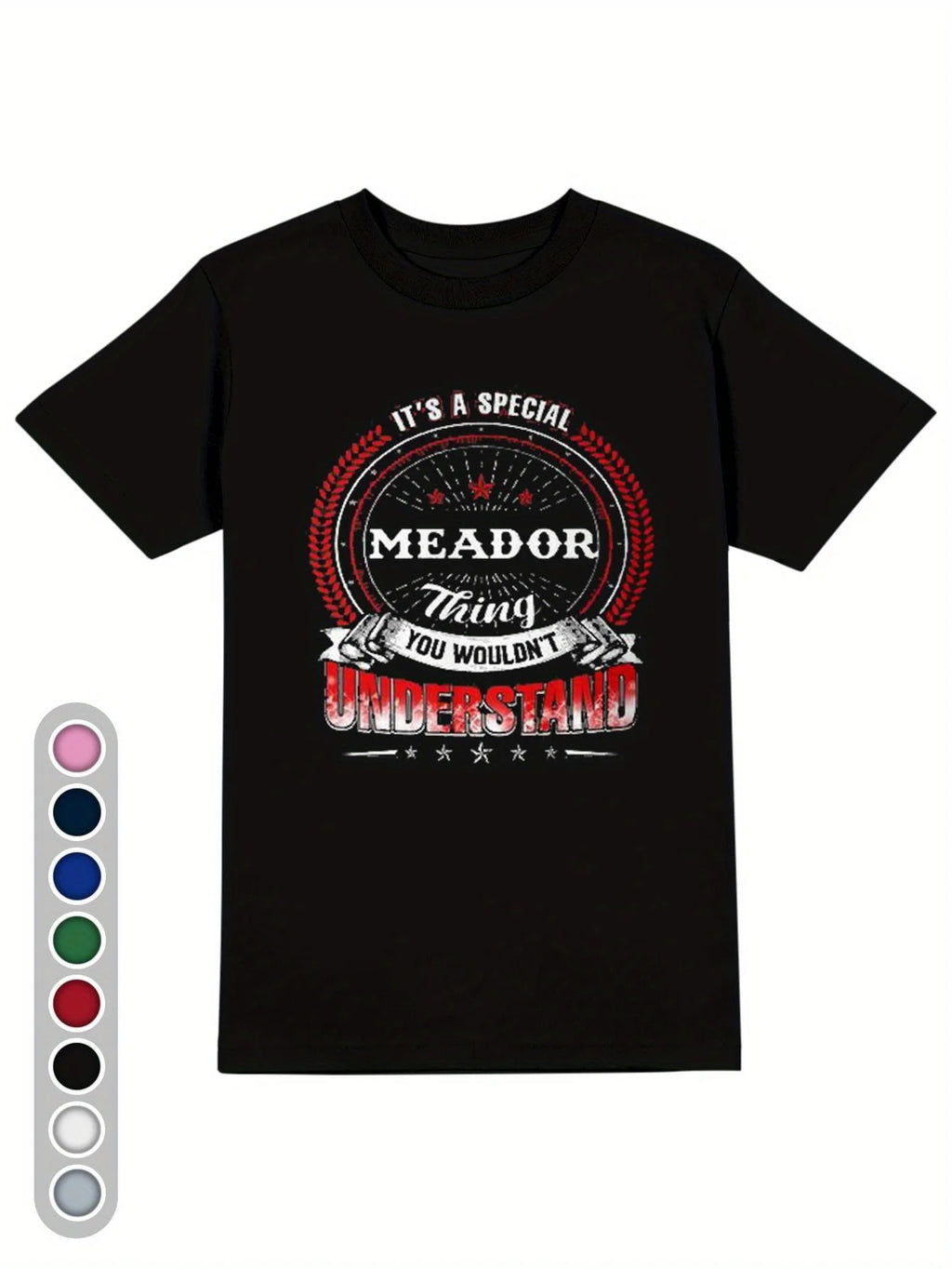 Vintage Men's Black Graphic T-Shirt Meador Thing You Wouldn'T Understand Distressed Slogan Badge Stars Laurel Print 100% Cotton Heavyweight Short Sleeve Casual Streetwear Tee