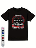 Vintage Men's Black Graphic T-Shirt Meador Thing You Wouldn'T Understand Distressed Slogan Badge Stars Laurel Print 100% Cotton Heavyweight Short Sleeve Casual Streetwear Tee