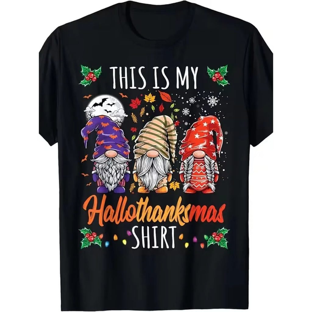item picture mens halloween thanksgiving t shirt black short sleeve round neck 3 holiday and snowflake design hallowthankmas shirt casual holiday top suitable for christmas parties and seasonal halloween accessories