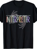 Casual Men's Black Graphic T-Shirt Sign Language Interpreter Hand Gesture Pastel Typography Statement Print 100% Cotton Heavyweight Short Sleeve Casual Streetwear Tee