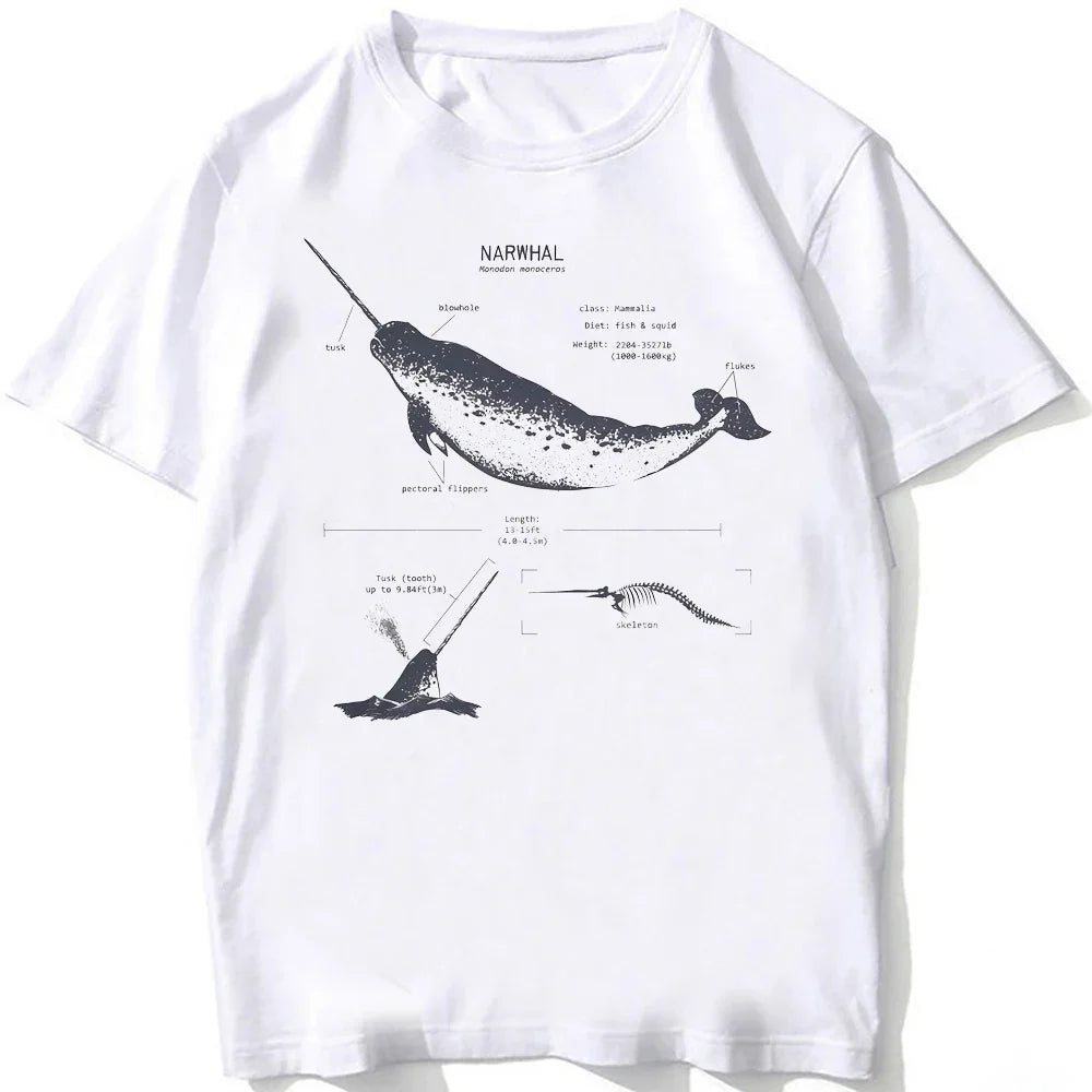 HOT SALE Casual Tee Beach Dive White Tee Vintage Tee Whale Shark Dissection Tee Female Hip Hop Aesthetic Comfortable Clothing