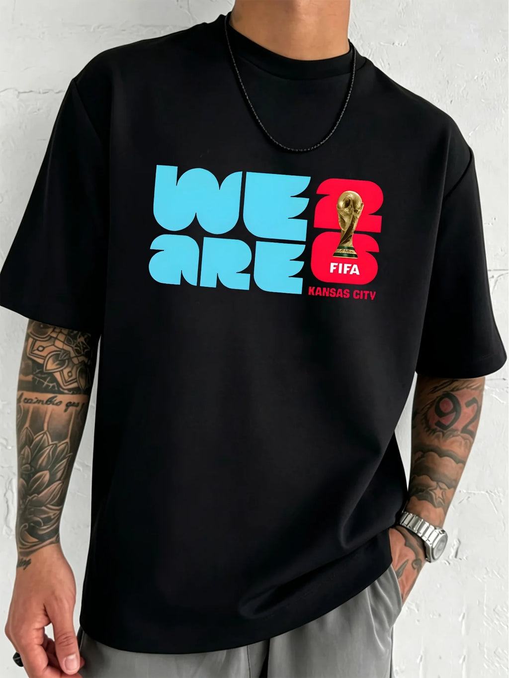 2026 FIFA World Cup Kansas City WE ARE Printed Design, FIFA Official Licensed, 100% Cotton Men's T-shirt, Soft and Comfortable Short-sleeved Shirt for Summer