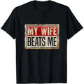 Cotton Short Sleeve T-Shirt Funny My Wife Beats Me Shirt, American Flag Husband and Wife Shirts, Husband Shirt for Men, Father's Day Gift, Menswear Classic Casual Fabric