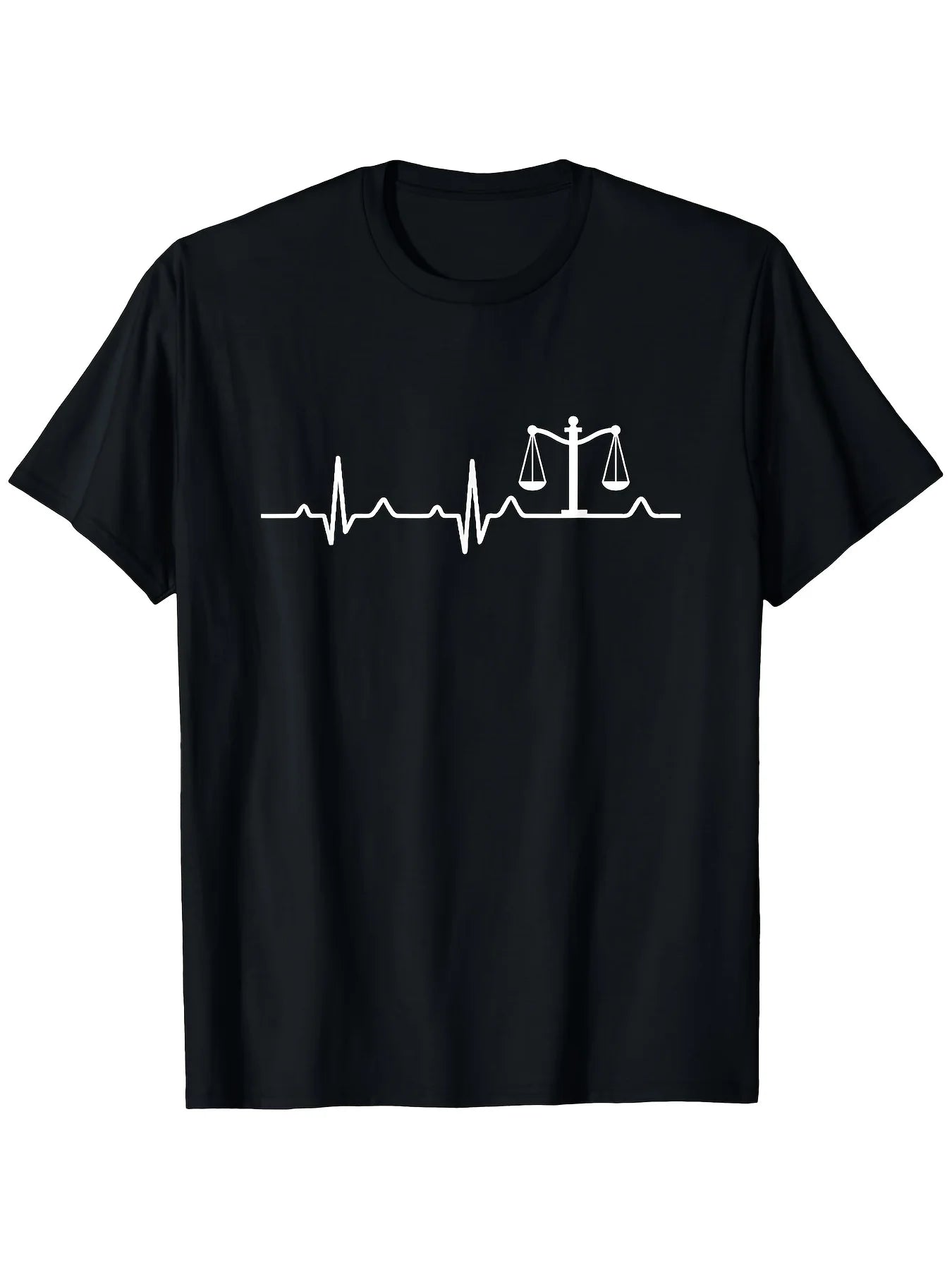 Lawyer Shirt, Law School Gift, Balance Heartbeat Attorney T-Shirt, Men'S Outdoor Sports T-Shirt, 100%, Popular Holiday Gifts, Creative And Funny, Dad, Friends, 6 35 oz, Couple Short Sleeves, Classic Retro Style, Round Neck Short Sleeves