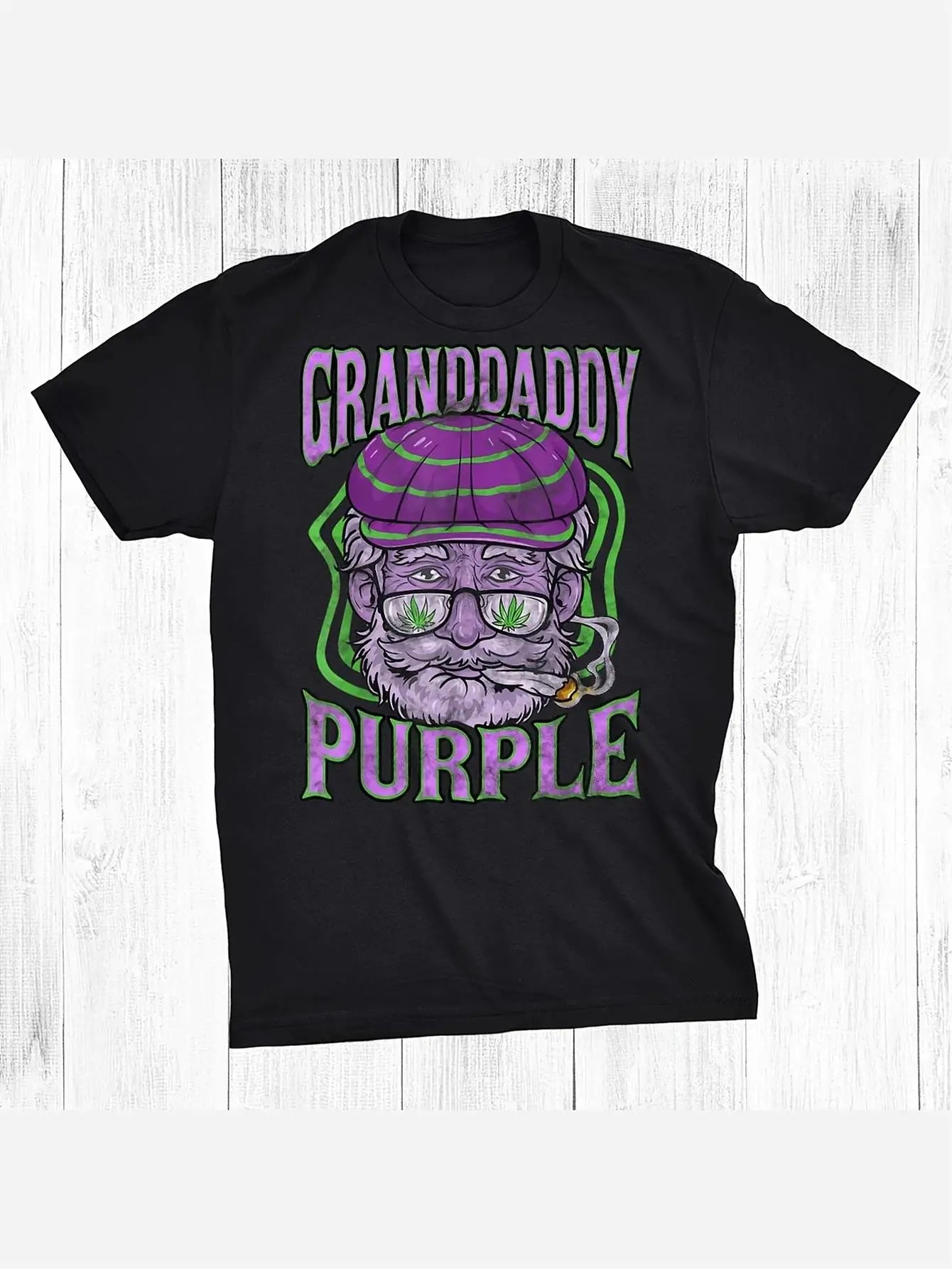 Granddaddy Purple Weed Strain Graphic T-Shirt for Men - 100% Regular Fit Crew Neck Tee with Leaf & Character Design, Breathable Slight Stretch Fabric, Casual Summer Top Gift for Dad & Friends, Breathable Tshirt Trendy Crew Neck Quality Print Design