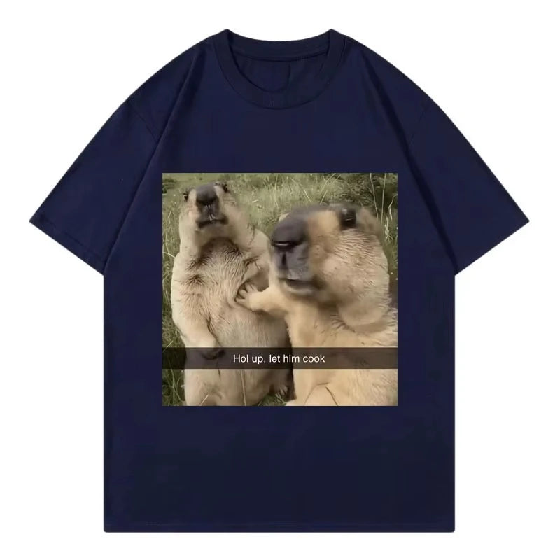 HOT SALE Hold Up Let Him Cook Funny Hamster Meme Graphic T Shirts High Street Fashion Trend Unisex Casual Short Sleeve T-shirt