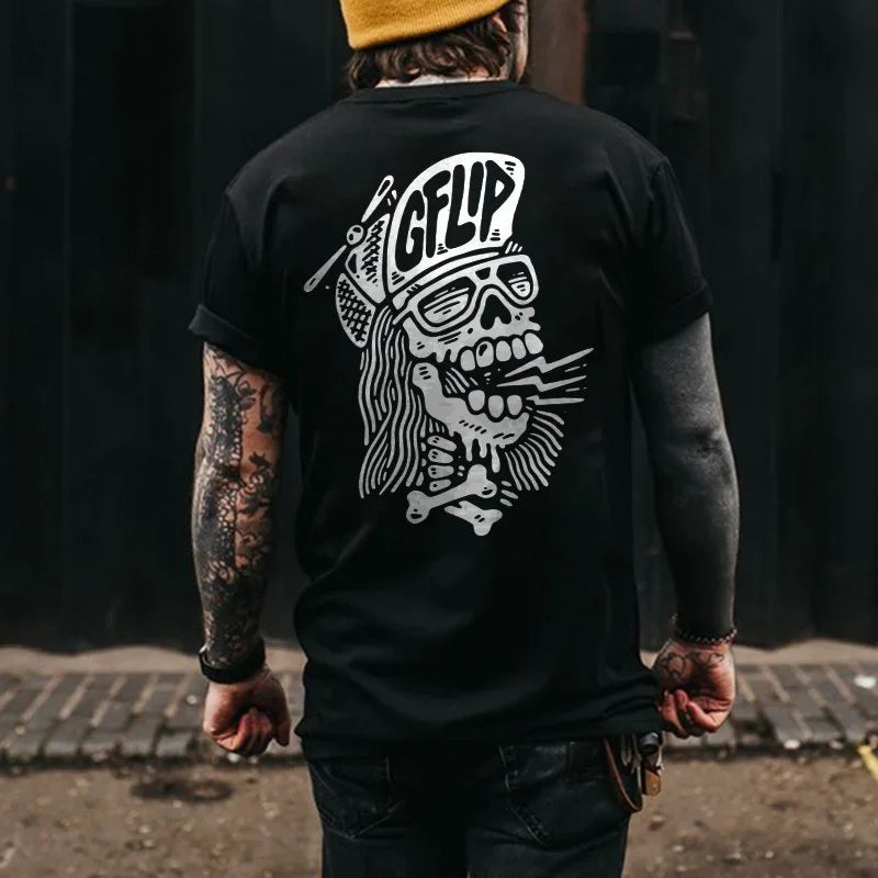 HOT SALE Goth Harajuku Skull Print Man T-shirt Street Rock Hip Hop Shirt Grunge Heavy Metal Rock Top Oversize Camiseta Hombre