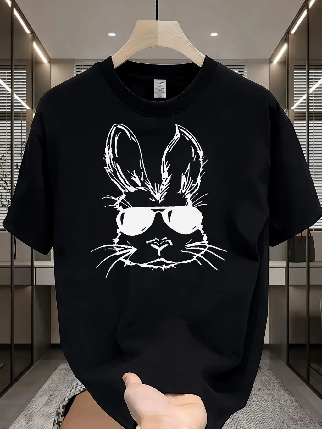 Men's Casual Crew Neck T-Shirt Cool Rabbit with Fashion Glasses Graphic Men Fashion Street Style Adult Men Daily Wear