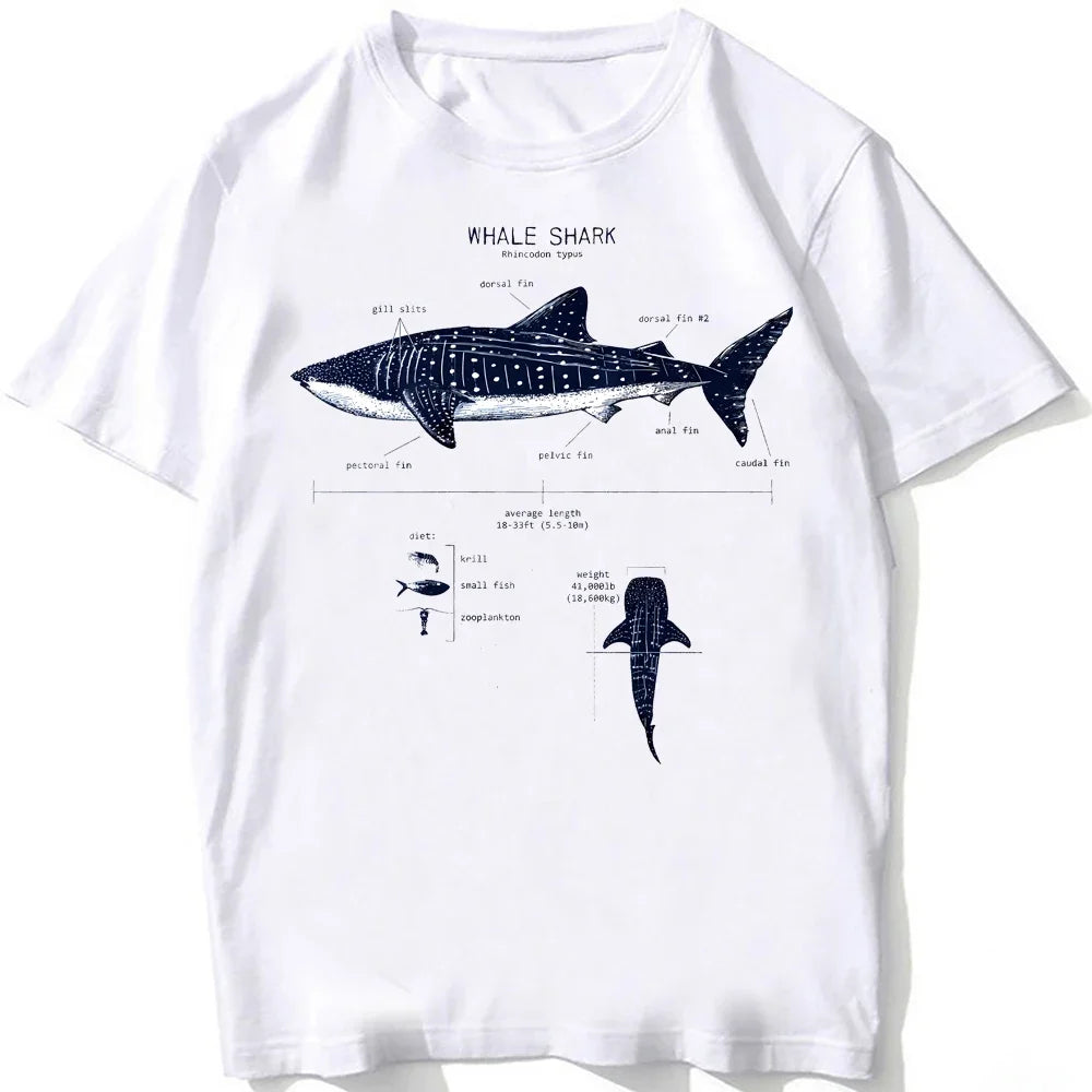 HOT SALE Casual Tee Beach Dive White Tee Vintage Tee Whale Shark Dissection Tee Female Hip Hop Aesthetic Comfortable Clothing