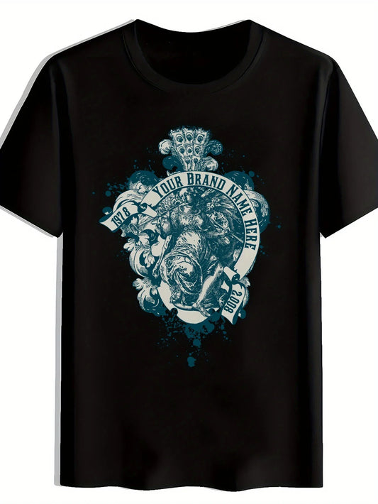 Vintage Men's Black Graphic T-Shirt Tiger Banner Scroll Crown Floral Splash 1918 2018 Typography Print 100% Cotton Heavyweight Short Sleeve Casual Streetwear Tee