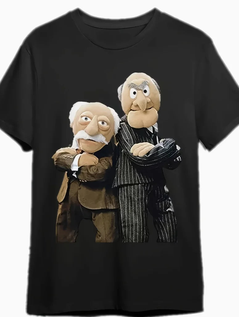 Men's Statler and Waldorf Black T-Shirt From The Muppet Show Fun Short-Sleeve Graphic Tee Merchandise Character Print Printing