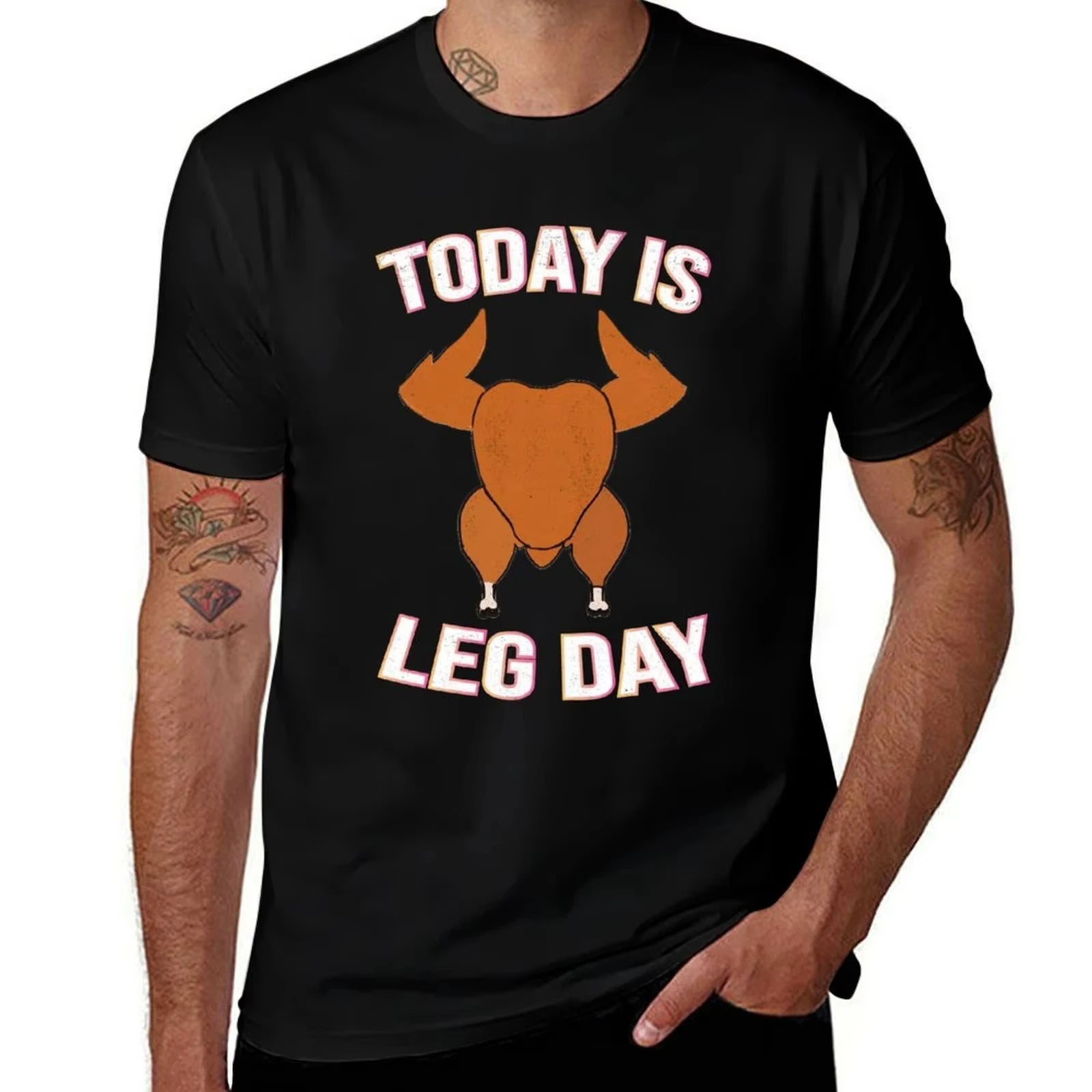 HOT SALE Happy Thanksgiving Today Is Leg Day Mask T-Shirt Man Tees Graphic Man Graphic T-Shirt High Quality T-Shirt  Fashion Tee