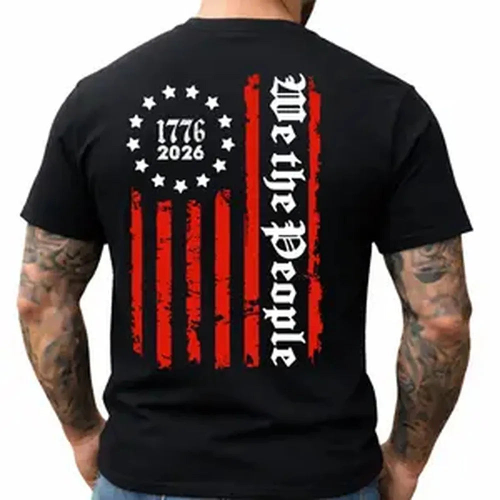 Unisex 100% Cotton Smooth Seamless Tshirt, 1776-2026 Betsy Ross Flag Graphic Short-Sleeve Menswear Streetwear Sports Top, Premium Fabric