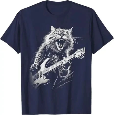 HOT SALE Rock Otter Plays Guitar T-shirt Squirrel Plays Guitar Street Wear Rock Cat Music Graphics Say Tee Novelty Soft T-shirt