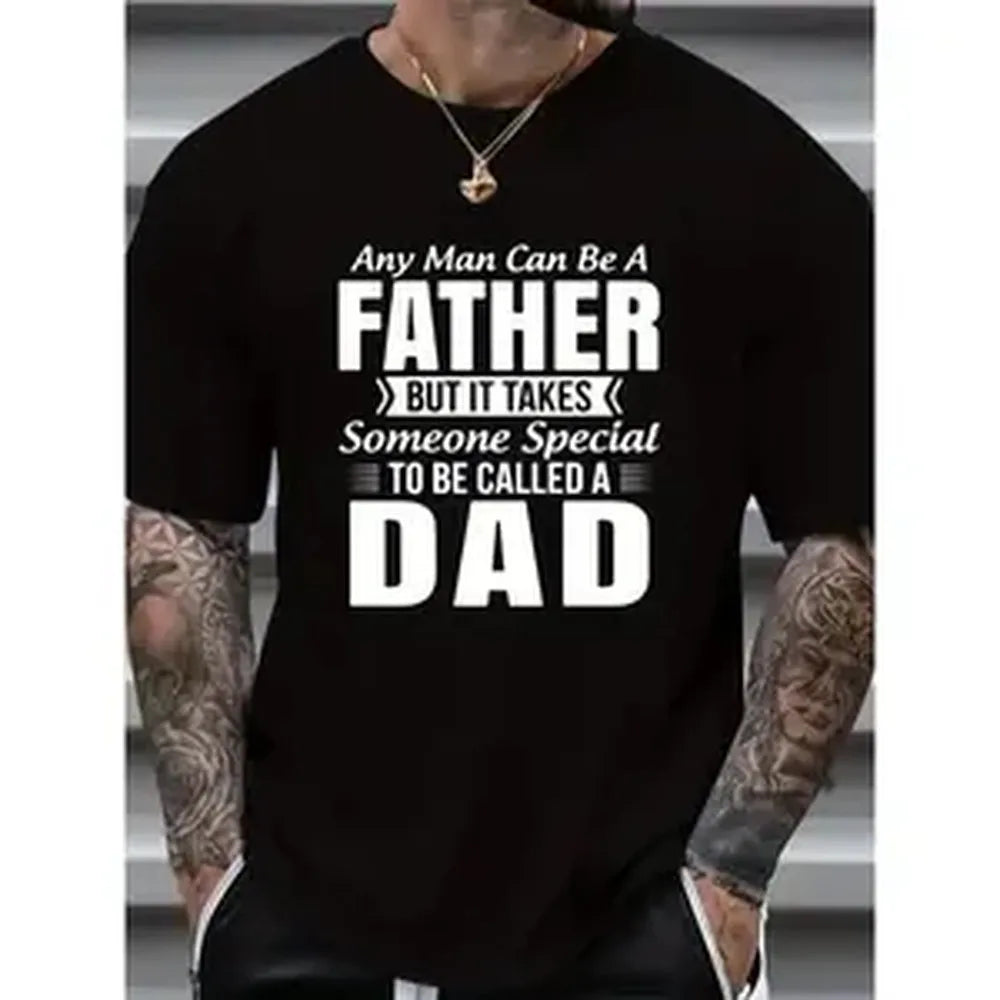 Men's Seamless Short-Sleeve Cotton T-Shirt - Smooth Soft Fabric Casual Sports Top, White Clothes with "Any Man Can Be A Father But It Takes Someone Special To Be Called A Dad" Graphic for Father's Day