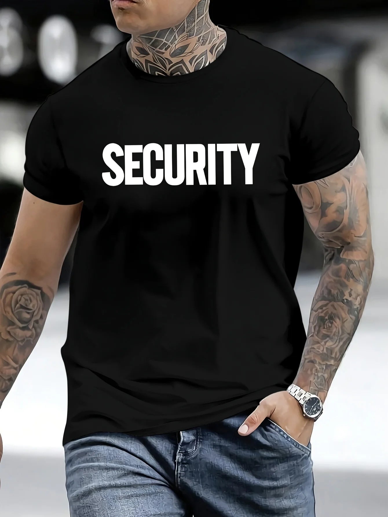 MBDMBD Men'S Casual Crew Neck T-Shirt with Bold SECURITY Print, Polyester, Comfortable & Versatile Short Sleeve Tee for Summer, Everyday Tshirt | Secure Shoulder Design | Smooth Texture Shir