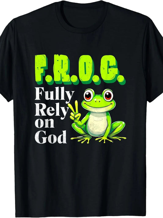 Frog Fully Rely On God Christian Frog Lovers Men Women Kids T Shirtfashion Boutique T Shirt Casual WearPattern Print Crew Neck T Shirt Gift