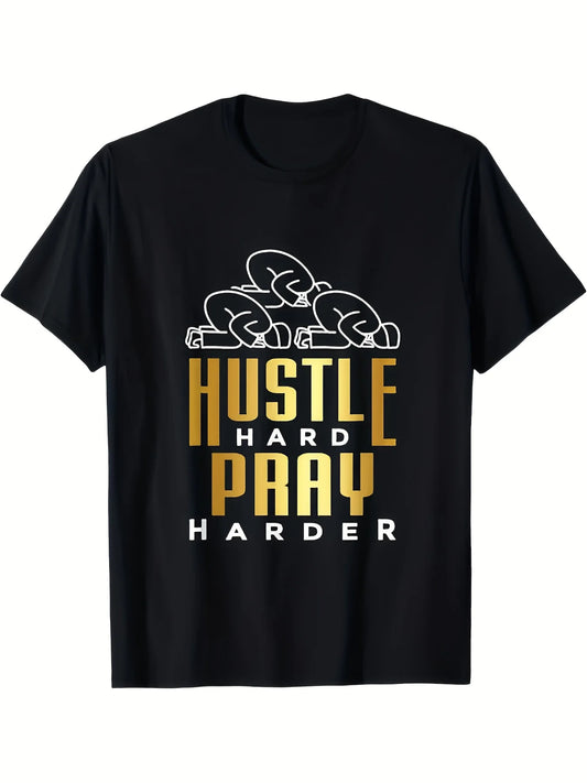 Work Diligently And Pray Even More Fervently. Happy Eid! This Is a Muslim-Themed T-Shirt for Both Men And Women, Perfect for Religious Celebrations Or Motivational Events. Made from 100%, Available in Sizes S to XXXL, in Black. Features a Trendy Str