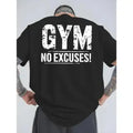 Men’s Motivational Gym T-Shirt - "Gym No Excuses" Back Print, Breathable Athletic Contrast Top, Regular Fit Round Neck Short Sleeve Workout Gym Shirts with Gym-Themed Design