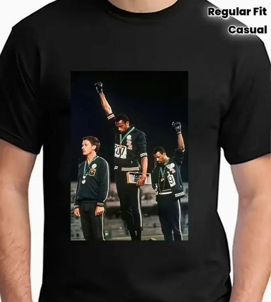 1968 Black Power Salute Vintage Graphic T Shirt Short Sleeve Regular Fit Tee with Round Neck Casual Top for Men EnthusSame Style