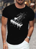 A T-Shirt Designed to Resemble a Dripping Piano Keyboard, Men'S, with Short Sleeve Design, Casual Summer Outings
