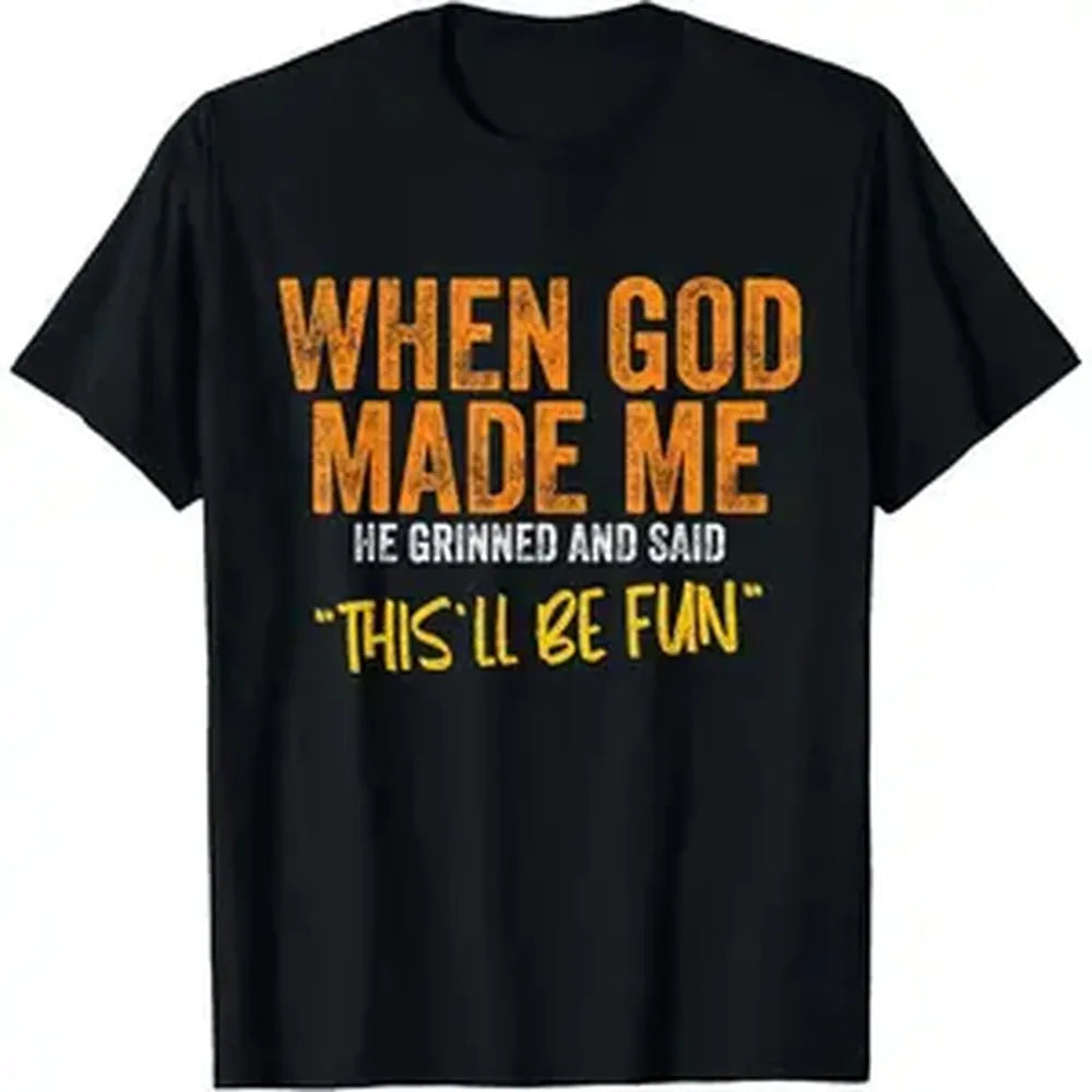 When God Made Me Funny Quote T-Shirt - Unisex-Adults, Unisex-Kids - Black - Small - Short Sleeve - Classic Fit - Cotton, Polyester Blend Graphic tees