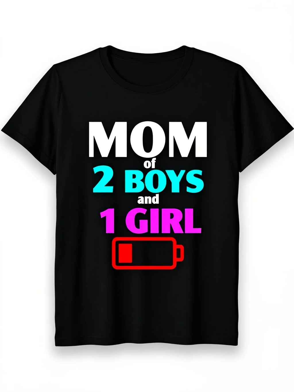 Tired Mom of 2 Boys Graphic T-Shirt Round Neck T-Shirt Short Sleeve Unisex Men Family Funny Gift T-Shirt Regular Fit Comfortable Stretch Fabric All-Season Wear T-Shirts4Retro Casual Short-Sleeved T-Shirt with Round Neck and Printed Pattern