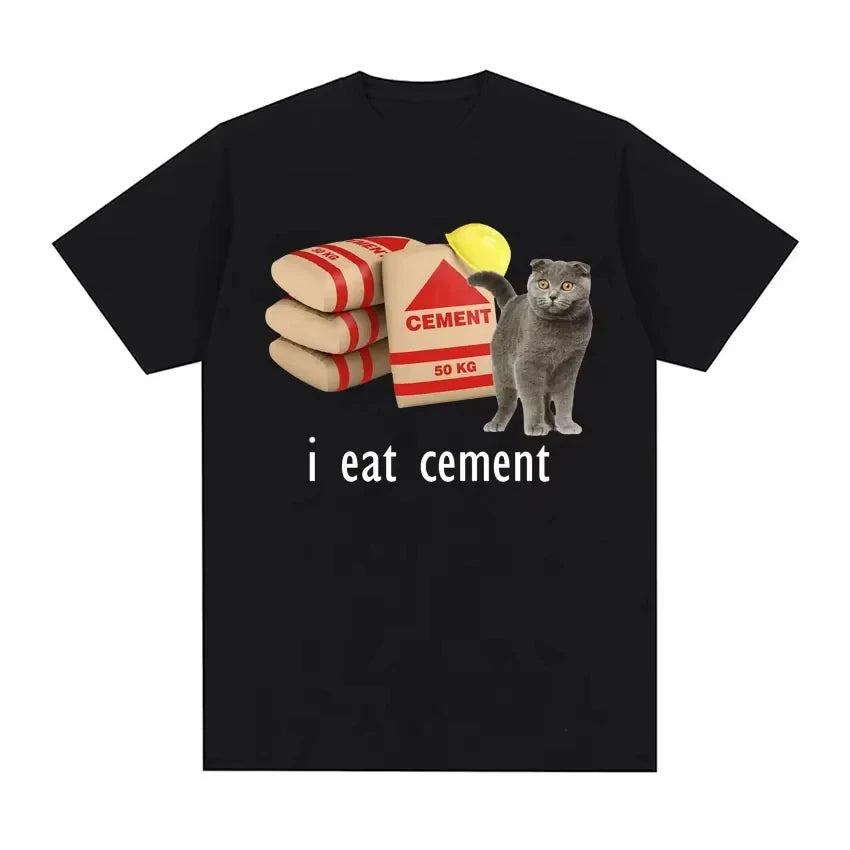 I Eat Cement Cursed Joke Cat Meme T-shirt - A Fashionable and Casual Short-sleeved T-shirt Suitable for Men HOT Emoji