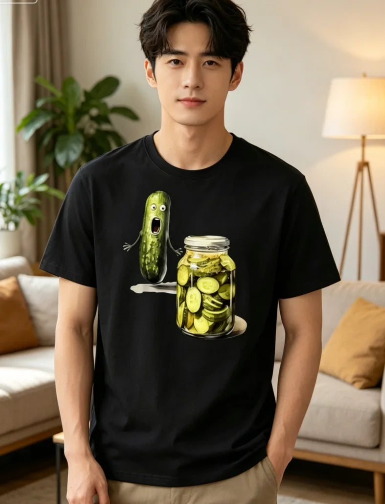 Plus Size Funny Pickle Graphic Tee Men Women Casual Short Sleeve Round Neck Novelty Food Top Summer Streetwear Comfortable Fit
