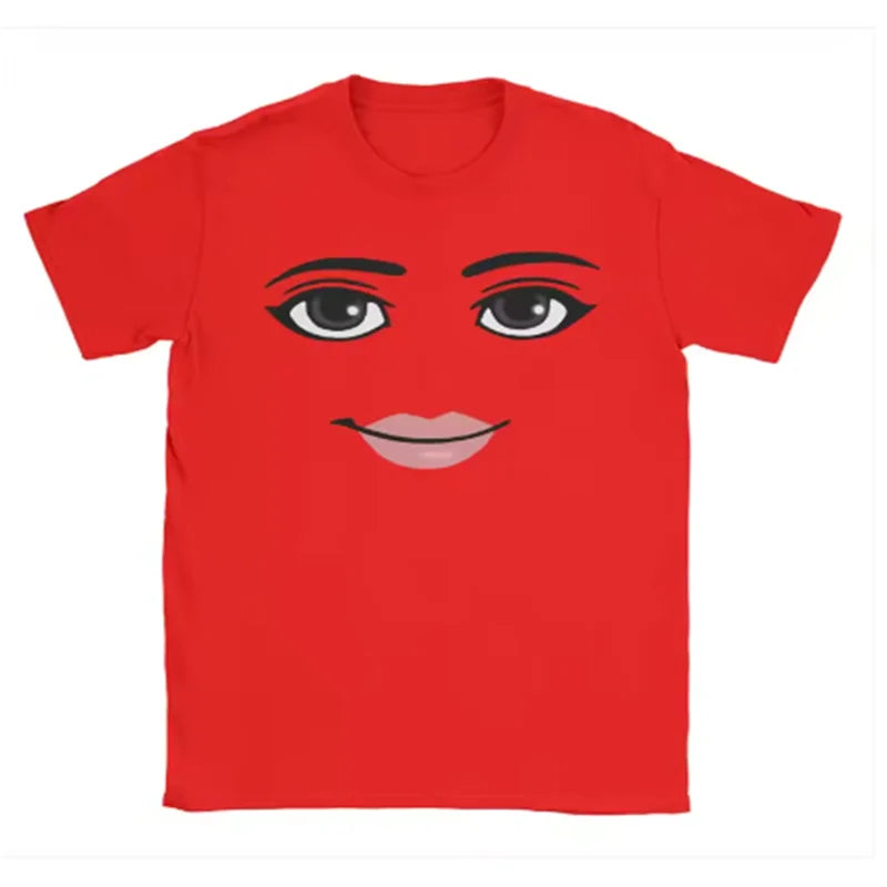 Men's Summer  Pure Cotton Top Robloxs Robot Novel Female Face Game Meme T-shirt Round-neck Short-sleeved Dress for Both Men