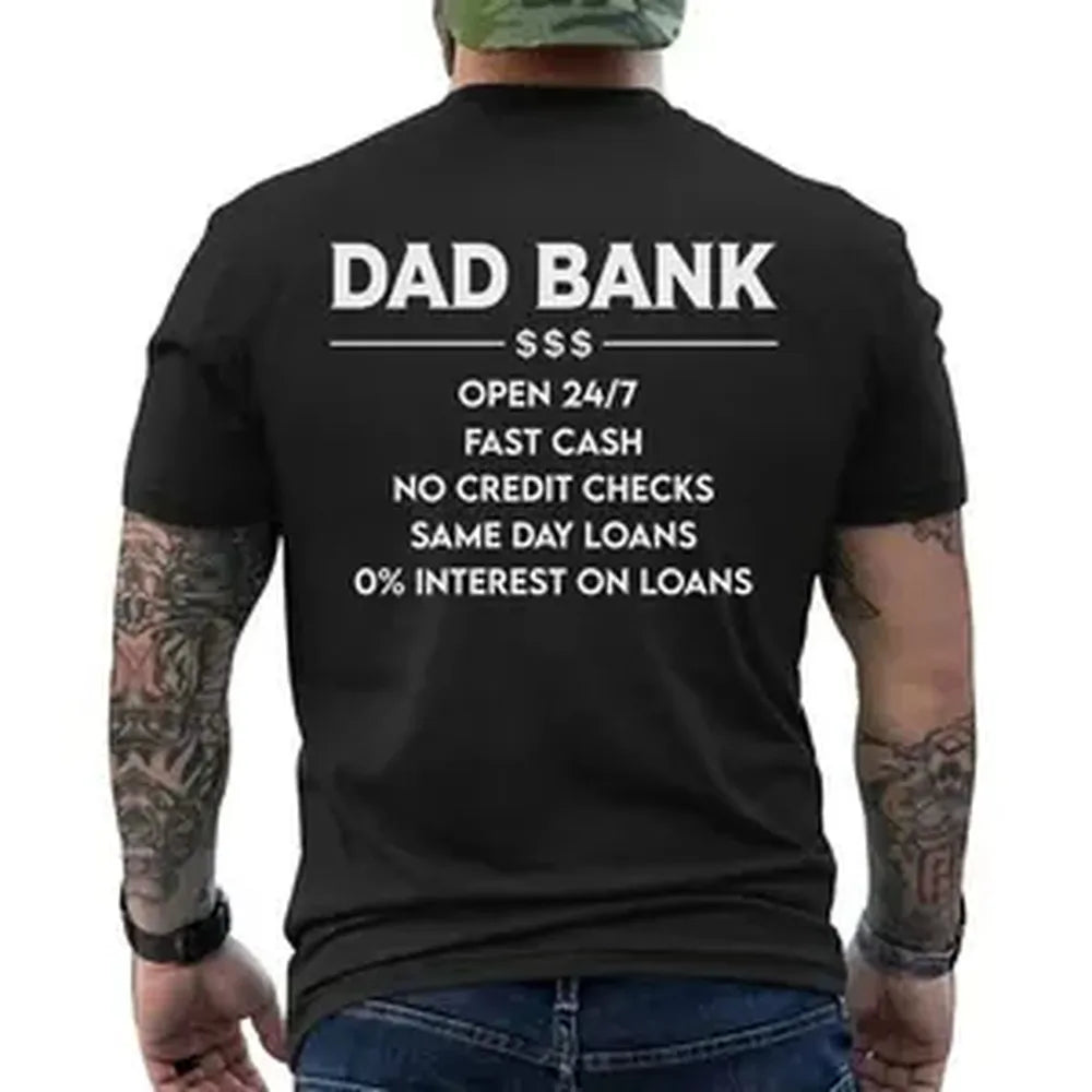 Funny Bank of Dad T-Shirt for Men, Casual Short Sleeve Crewneck Tee in Soft 100% Cotton, Lightweight Father's Day Gift Idea, Menswear, Round Neck