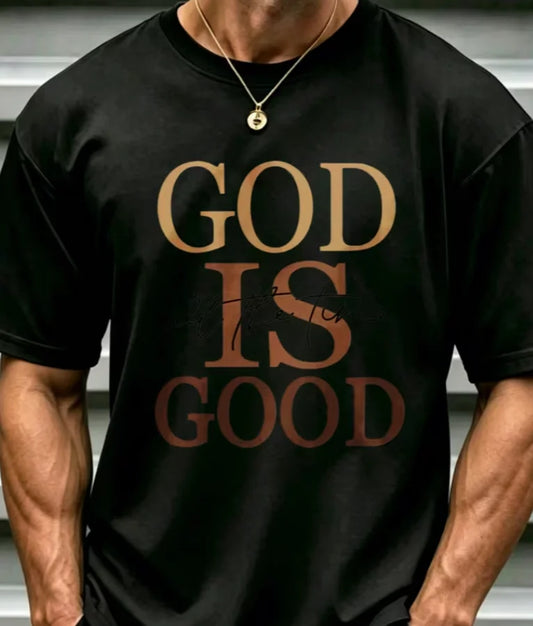 Religious Statement Men'S Round Neck T-Shirt, Loose Fit Comfortable Fabric Daily Wear and Gifting God Is Good Design T-Shirt