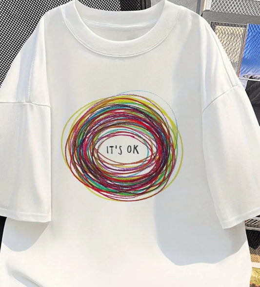 Pure Short Sleeve T-Shirt Men'S Multicolor Abstract Print Pattern and Text Casual Commuter Top Comfortable Trendy Adult T-Shirt