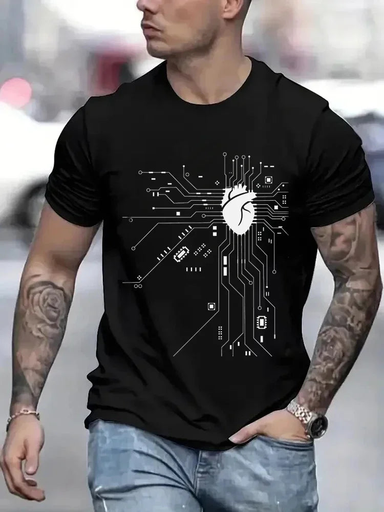 CPU Processor Circuit Diagram T-shirt Men's Summer T-shirt Circuit Board Funny Men's Top Fashion T-shirt Homme Brand Neutral