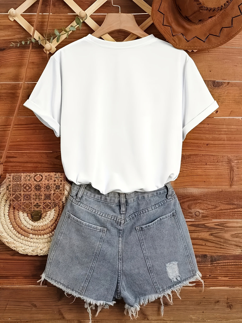 Moon Print Round Neck T-Shirt, Casual Short-Sleeve Top for Spring And Summer, Women'S Clothing