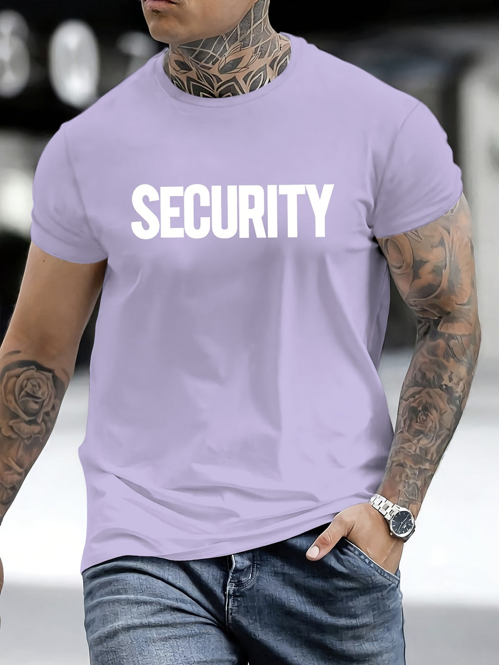 MBDMBD Men'S Casual Crew Neck T-Shirt with Bold SECURITY Print, Polyester, Comfortable & Versatile Short Sleeve Tee for Summer, Everyday Tshirt | Secure Shoulder Design | Smooth Texture Shir