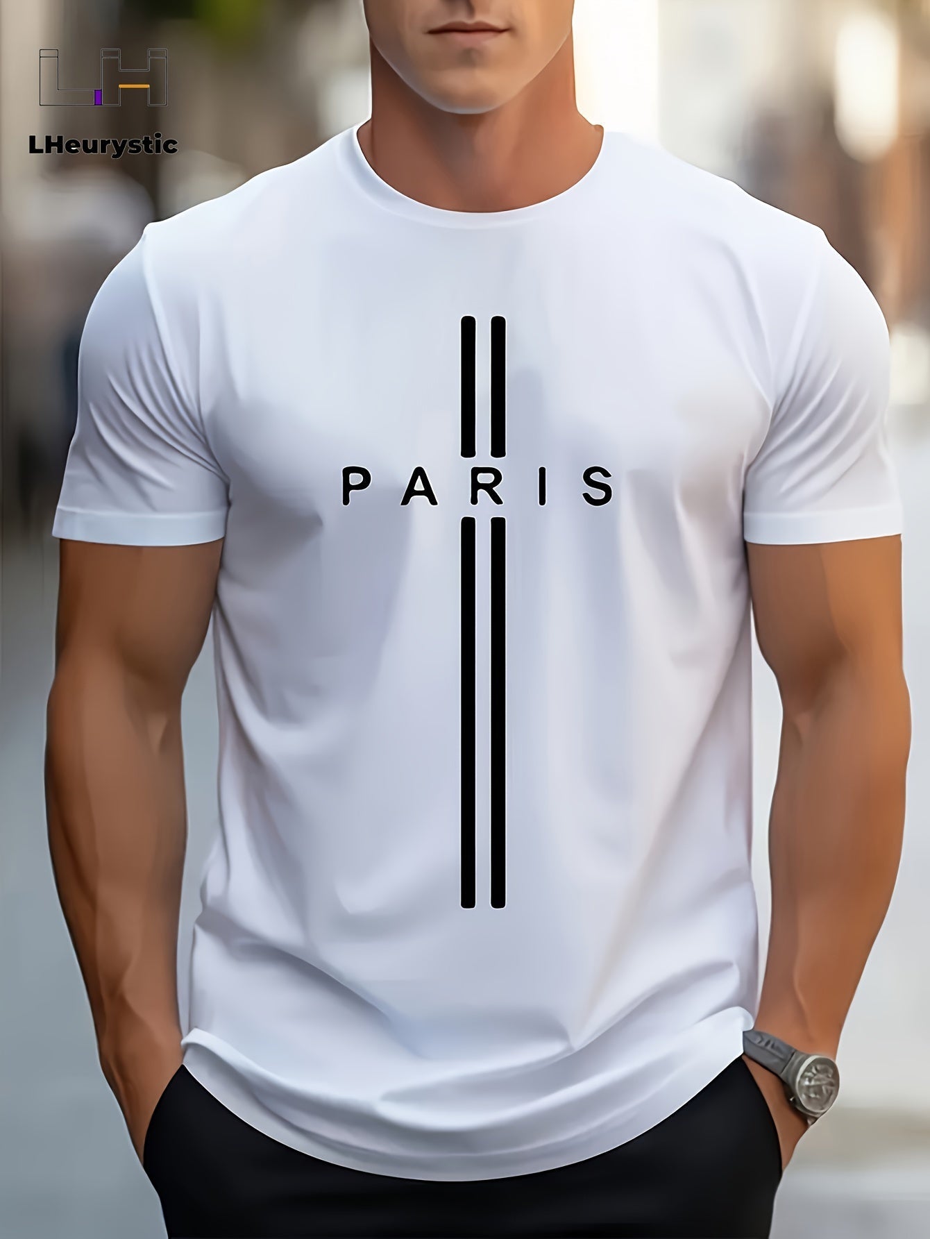 PARIS Print, Men's Graphic Design Crew Neck Active T-shirt, Casual Comfy Tees Tshirts For Summer, Men's Clothing Tops For Daily Gym Workout