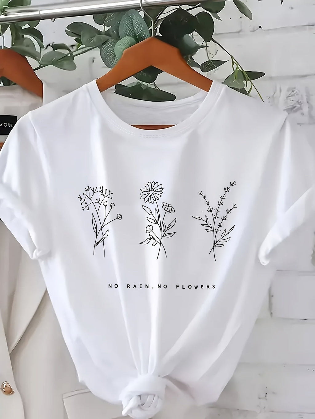 Plus Size - Plus Size - Women'S Floral Letter Print T-Shirt, Casual Round Neck Short Sleeve Top, Comfortable for All Seasons, Machine Washable