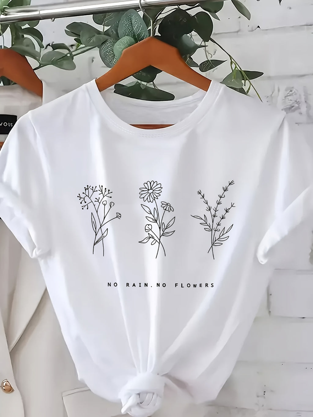 Plus Size - Plus Size - Women'S Floral Letter Print T-Shirt, Casual Round Neck Short Sleeve Top, Comfortable for All Seasons, Machine Washable
