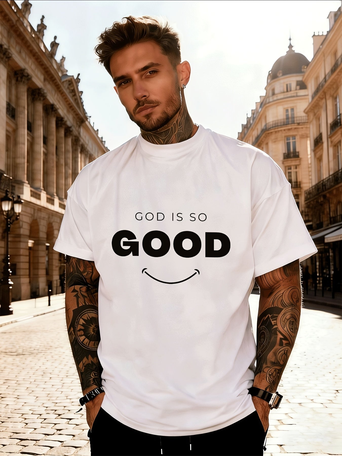 [Religious Graphic Tee] GOD IS GOOD Christian Faith T-Shirt for Men | Inspirational Religious Graphic Tee | Thick Durable Print, Fade-Resistant | Breathable Polyester, Wrinkle-Resistant Short Sleeve