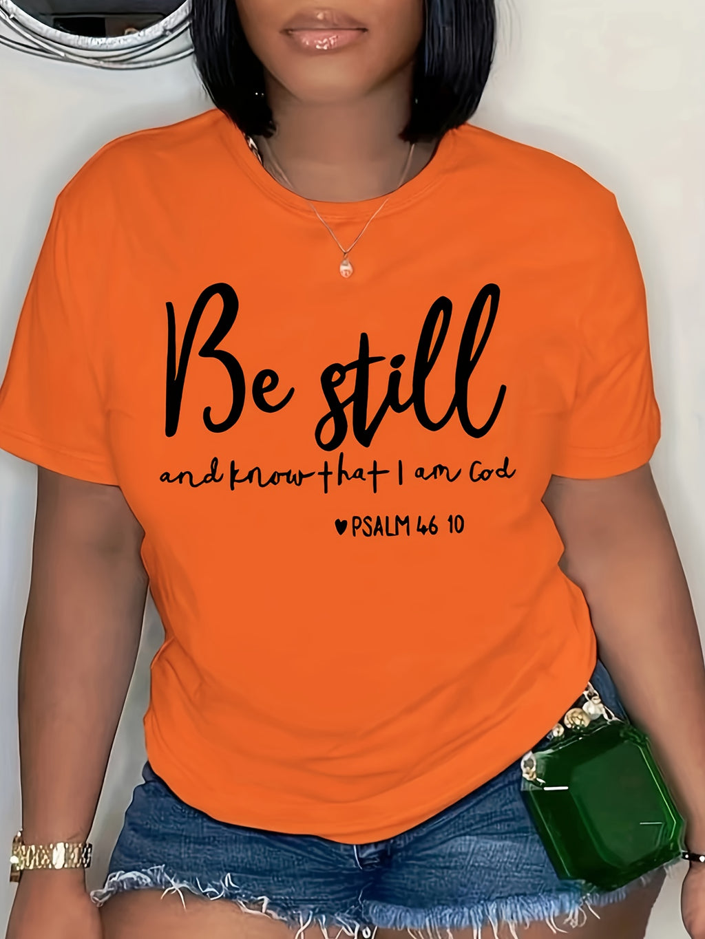 Plus Size, Women's Fashion Plus-Size T-Shirt with Letter Print, Machine Washable